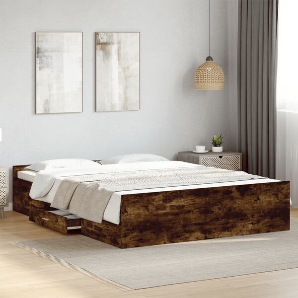 vidaXL Giroletto con Cassetti Rovere Fumo 150x200 cm Legno Multistrato
