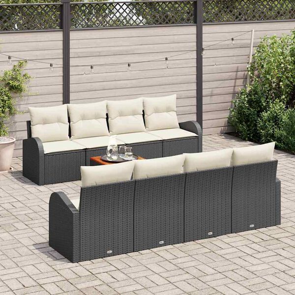 vidaXL Set Divano da Giardino con cuscino 9 pcs Nero polyrattan