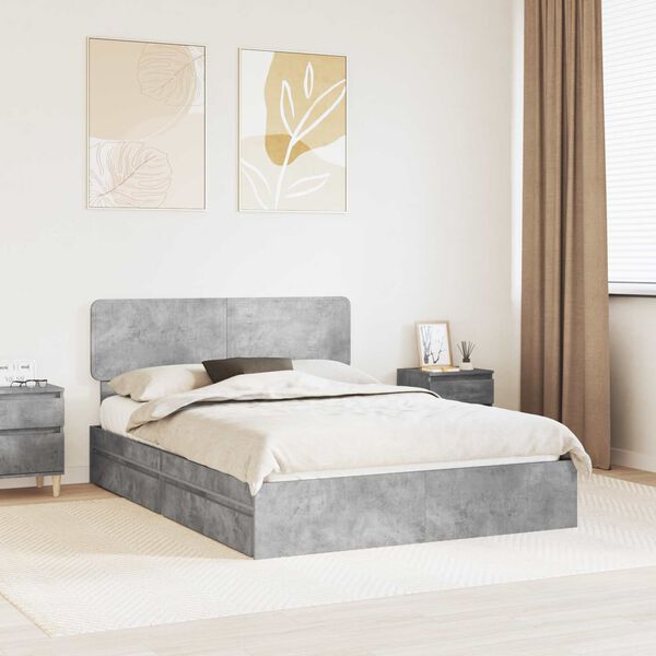 vidaXL Letto con Contenitore con testiera Grigio cemento 150 x 200 cm