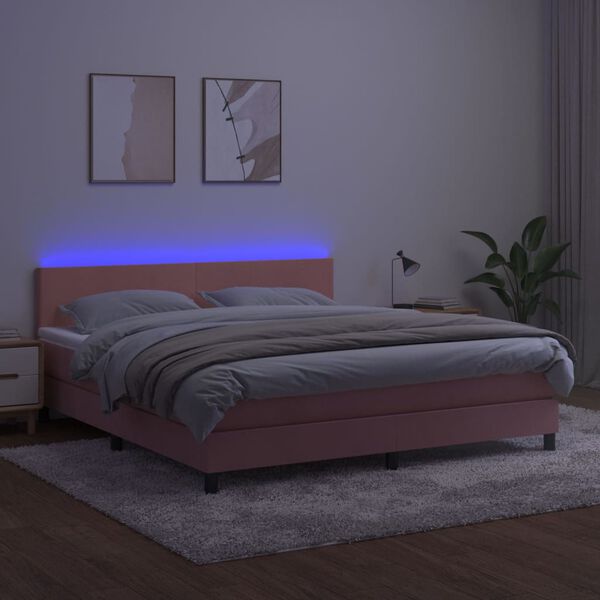 vidaXL Letto a Molle con Materasso e LED Rosa 180x200 cm in Velluto