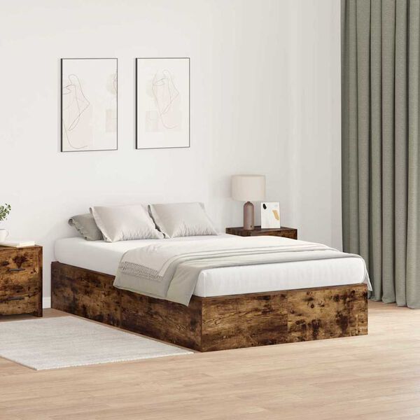 vidaXL Struttura letto con contenitore Rovere fum&eacute; 120 x 190 cm