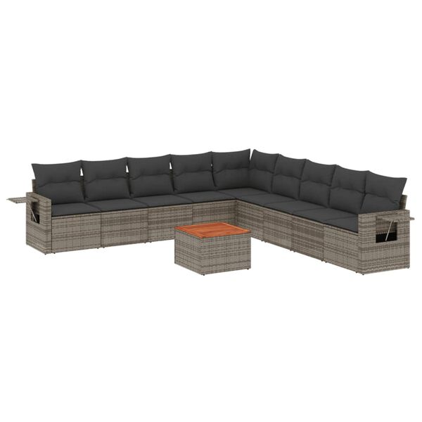 vidaXL Set Divano da Giardino 10 pz con Cuscini Grigio in Polyrattan