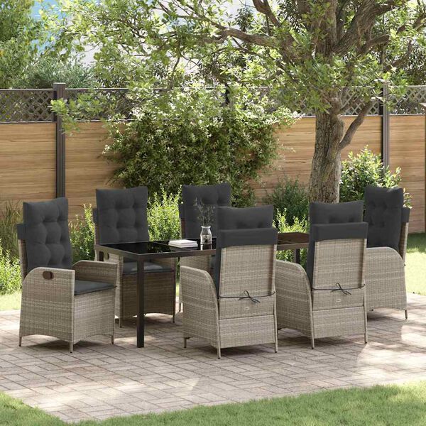 vidaXL Set da Pranzo per Giardino 7 pcs Grigio chiaro polyrattan