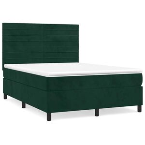 vidaXL Giroletto a Molle con Materasso Verde Scuro 140x190 cm Velluto