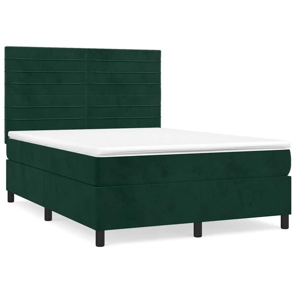 vidaXL Giroletto a Molle con Materasso Verde Scuro 140x190 cm Velluto