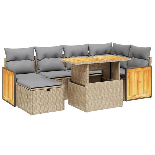 vidaXL Set Divani da Giardino 7 pz con Cuscini Beige in Polyrattan
