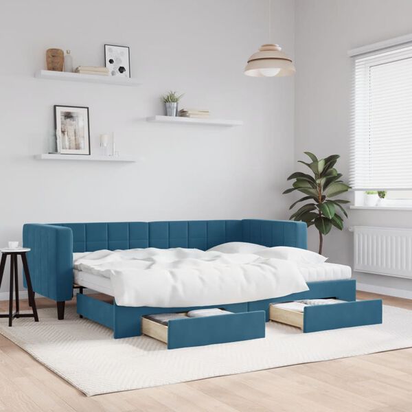 vidaXL Divano Letto Estraibile con Cassetti Blu 80x200 cm in Velluto