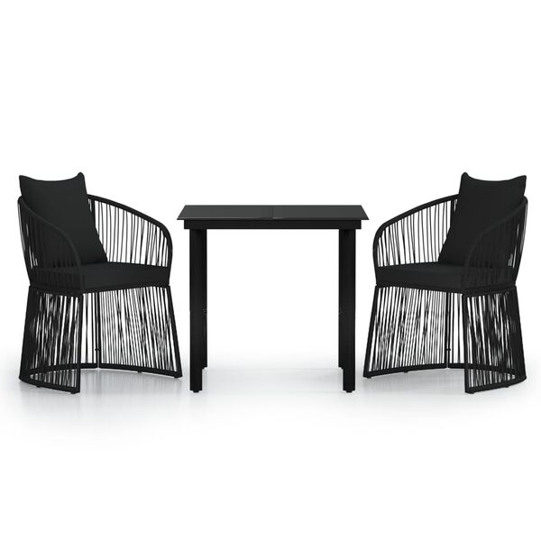 vidaXL Set da Pranzo da Giardino 3 pz con Cuscini Nero