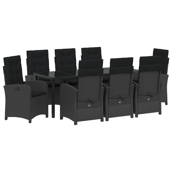 vidaXL Set da Pranzo per Giardino con cuscino 9 pcs Nero polyrattan