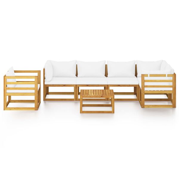 vidaXL Set Divani da Giardino 7 pz con Cuscini Crema Massello Acacia