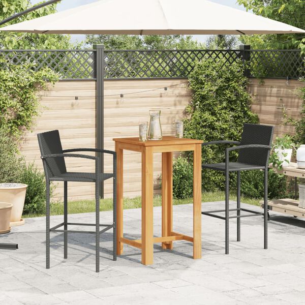 vidaXL Set Bar da Giardino 3 pz Nero in Legno Acacia e Polyrattan