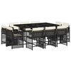 vidaXL Set da Pranzo da Giardino 11 pz con Cuscini in Polyrattan Nero