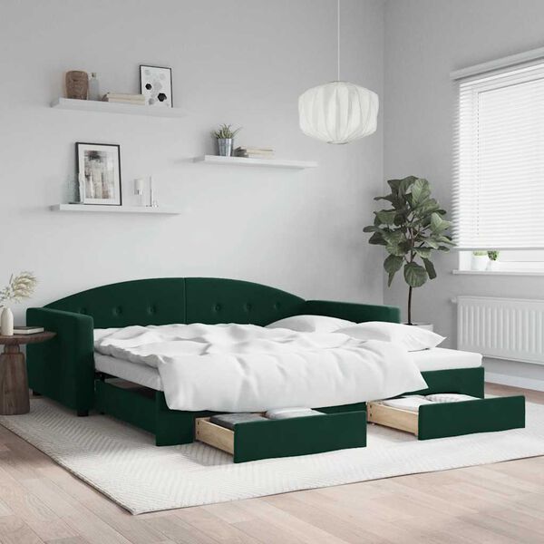 vidaXL Divano Letto Estraibile Cassetti Verde Scuro 100x200cm Velluto