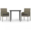vidaXL Set Salotto Giardino 3 pz con Cuscini Nero e Grigio Polyrattan