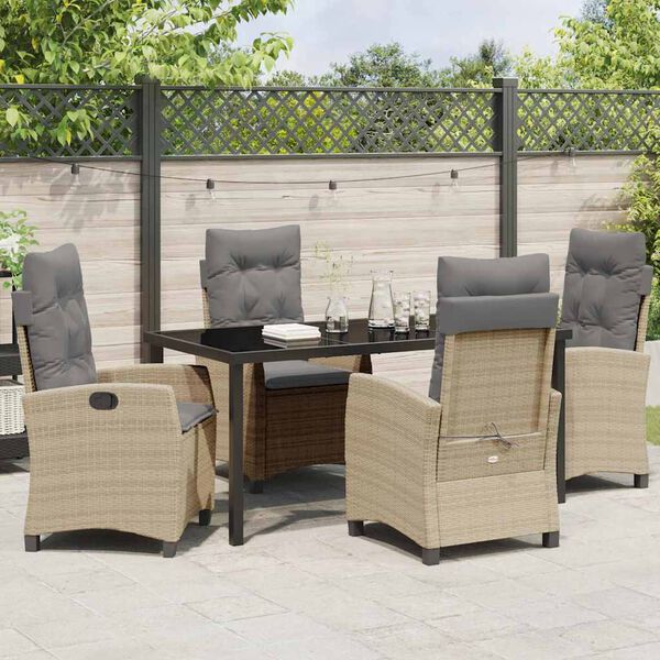 vidaXL Set da Pranzo per Giardino con cuscino 5 pcs Beige polyrattan