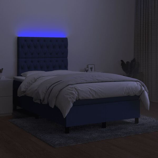vidaXL Letto a Molle con Materasso e LED Blu 120x190 cm in Tessuto