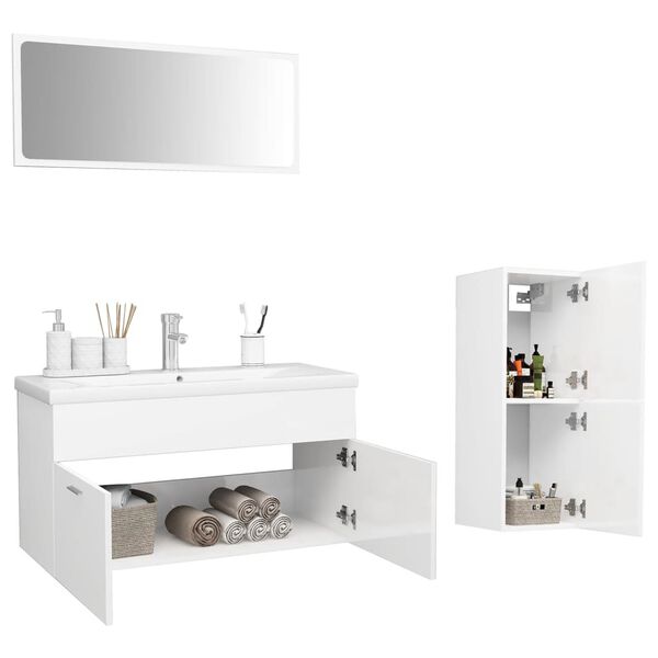 vidaXL Set Mobili da Bagno Bianco Lucido in Legno Multistrato
