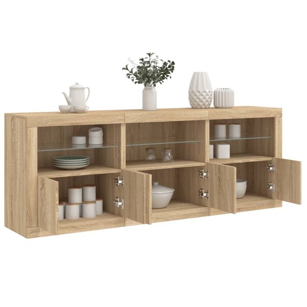vidaXL Credenza con Luci LED Rovere Sonoma 181,5x37x67 cm