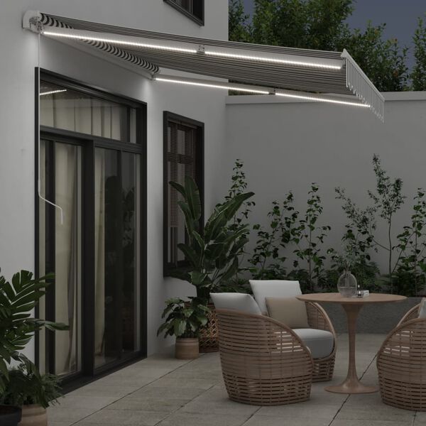 vidaXL Tenda da Sole Retrattile Manuale con LED Antracite e Bianco