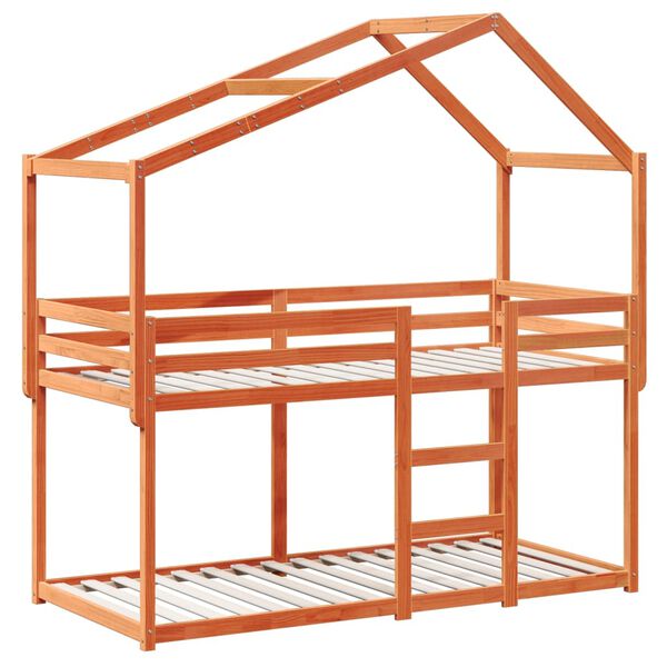 vidaXL Letto a Castello con Tetto Marrone Cera 75x190 cm Massello Pino