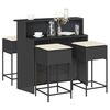 vidaXL Set Bar da Giardino 5 pz con Cuscini in Polyrattan Nero