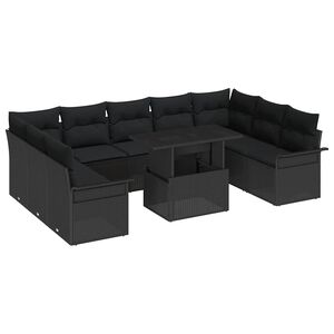 vidaXL Set Divano da Giardino con cuscino 10 pcs Nero Poly Rattan