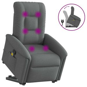 vidaXL Poltrona Alzapersona Massaggi Reclinabile Grigio Scuro Tessuto