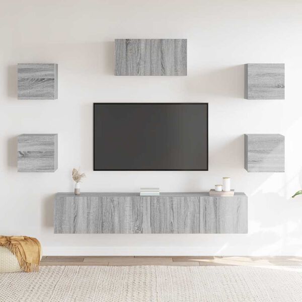 vidaXL Set di Mobili Porta TV 7 pz Grigio Sonoma in Legno Multistrato