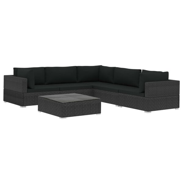 vidaXL Set Divani da Giardino 6 pz con Cuscini in Polyrattan Nero