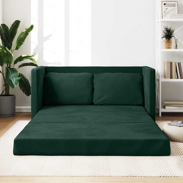 vidaXL Divano Letto da Terra 2 in 1 Verde Scuro 122x204x55 cm Velluto