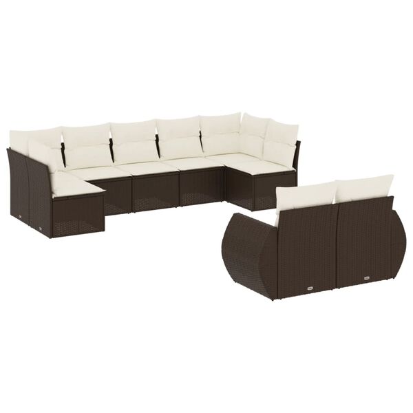 vidaXL Set Divani da Giardino 9pz con Cuscini Marrone in Polyrattan