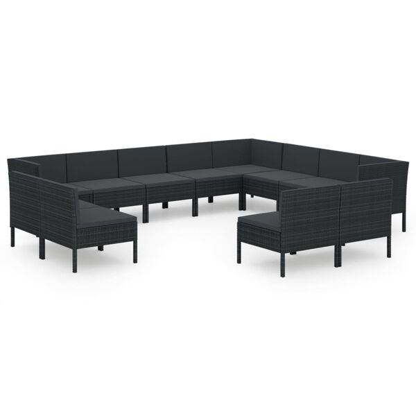 vidaXL Set Divani da Giardino 12 pz con Cuscini in Polyrattan Nero