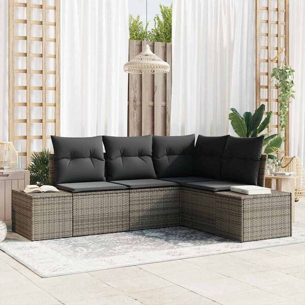 vidaXL Set Divano da Giardino 4 pcs Grigio polyrattan