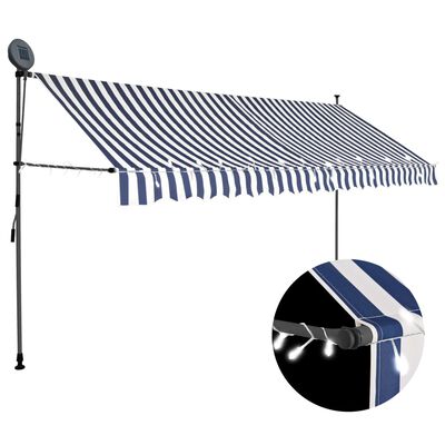 vidaXL Tenda da Sole Retrattile Manuale con LED 400 cm Blu e Bianca