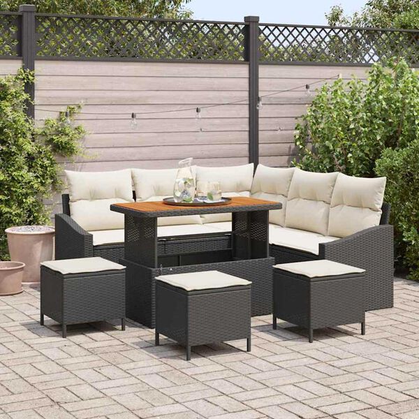 vidaXL Set Divano da Giardino con cuscino 9 pcs Nero Poly Rattan