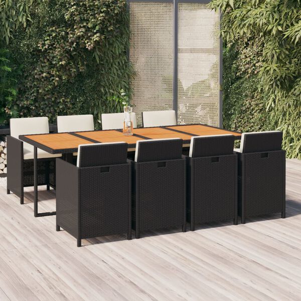 vidaXL Set da Pranzo da Giardino 9 pz con Cuscini Nero in Polyrattan