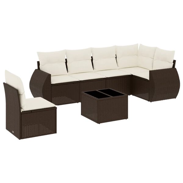 vidaXL Set Divani da Giardino 7 pz con Cuscini Marrone in Polyrattan