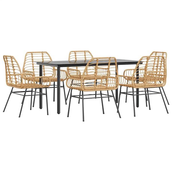 vidaXL Set Pranzo da Giardino 7pz Marrone Polyrattan Vetro