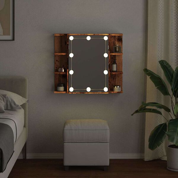 vidaXL Mobile a Specchio con LED Legno Antico 70x16,5x60 cm