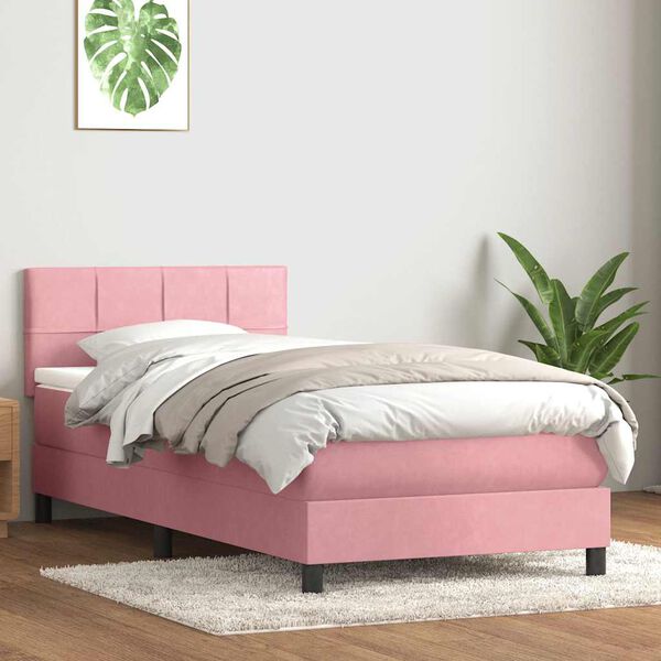 vidaXL Letto a Molle con Materasso e LED Rosa 90x210 cm Velluto