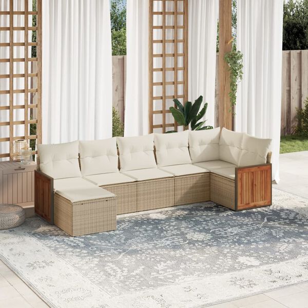 vidaXL Set Divani da Giardino 7 pz con Cuscini Beige in Polyrattan