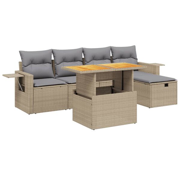 vidaXL Set Divano da Giardino 6 pz con Cuscini Beige in Polyrattan