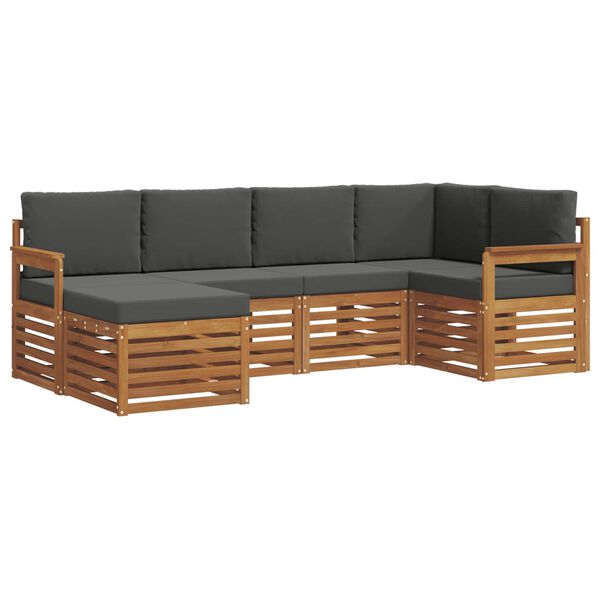 vidaXL Set divani 6 pcs Naturale e Antracite Legno di Acacia Massello