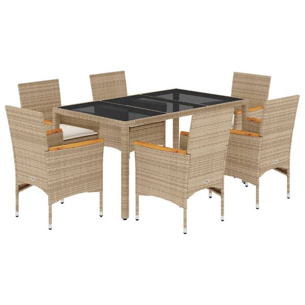 vidaXL Set da Pranzo da Giardino 7 pz con Cuscini Polyrattan e Vetro