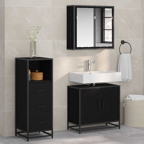 vidaXL Set di mobili per il bagno 3 pcs Rovere Nero Legno multistrato