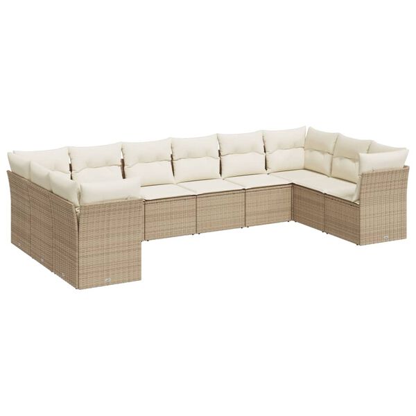 vidaXL Set Divano da Giardino 10 pz con Cuscini Beige in Polyrattan