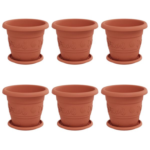 vidaXL Vasi per Piante 6 pcs Rosso Mattone &Oslash; 26 x 21.5 cm Plastica