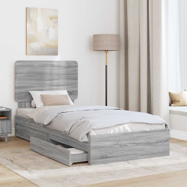 vidaXL Letto con Contenitore con testiera Grigio Sonoma 90 x 190 cm