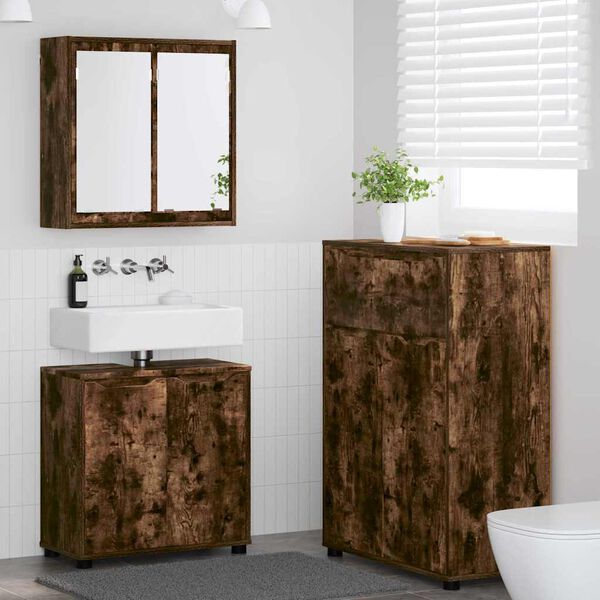 vidaXL Set di mobili per il bagno 3 pcs Rovere fum&eacute; Legno multistrato