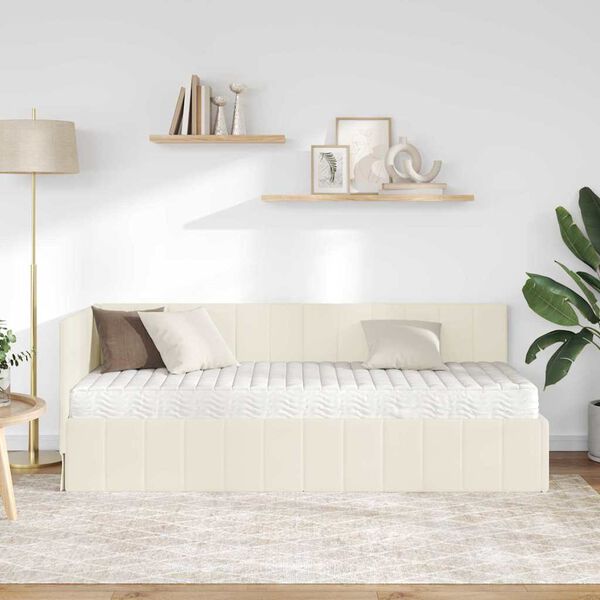 vidaXL Cornice del letto ad angolo Crema 80 x 200 cm Velluto